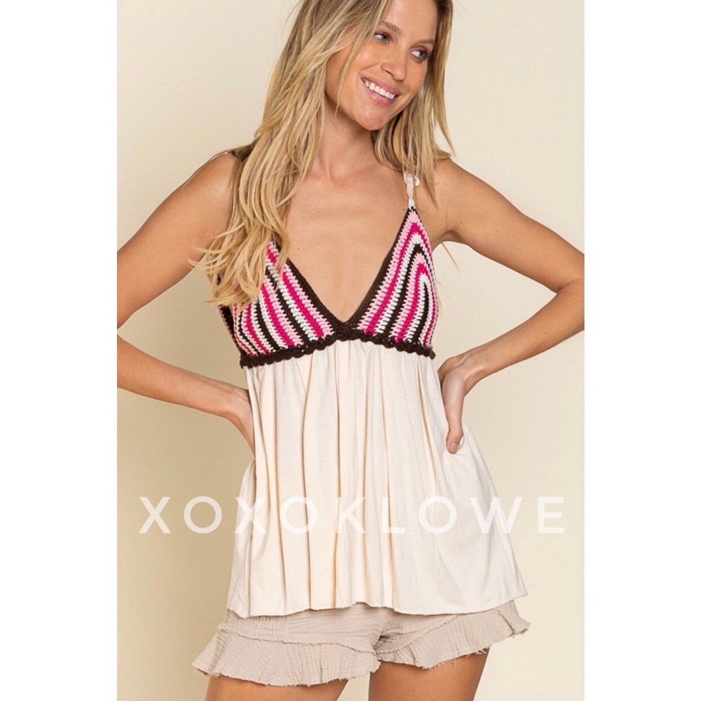 POL Pink Multi Crochet Baby Doll Tank Top - Picture 3 of 13